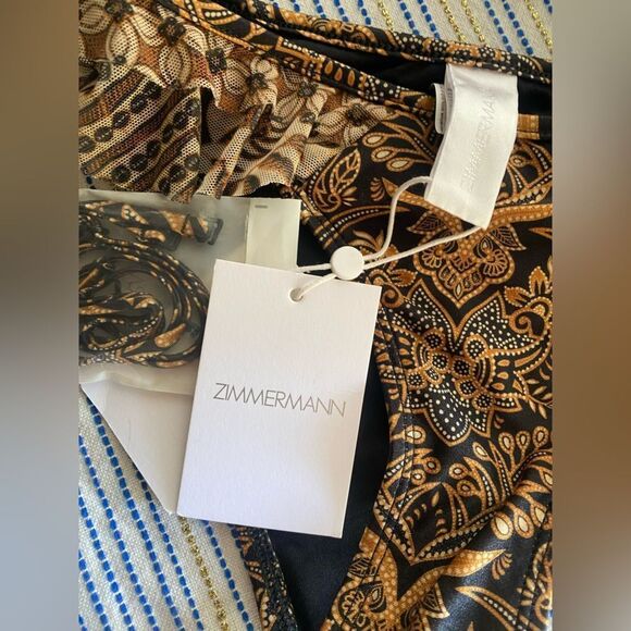 Zimmermann Tali Mesh Ruffle Bikini Swim Two-piece Brown Paisley Floral Sz 6 NWT - Picture 5 of 16